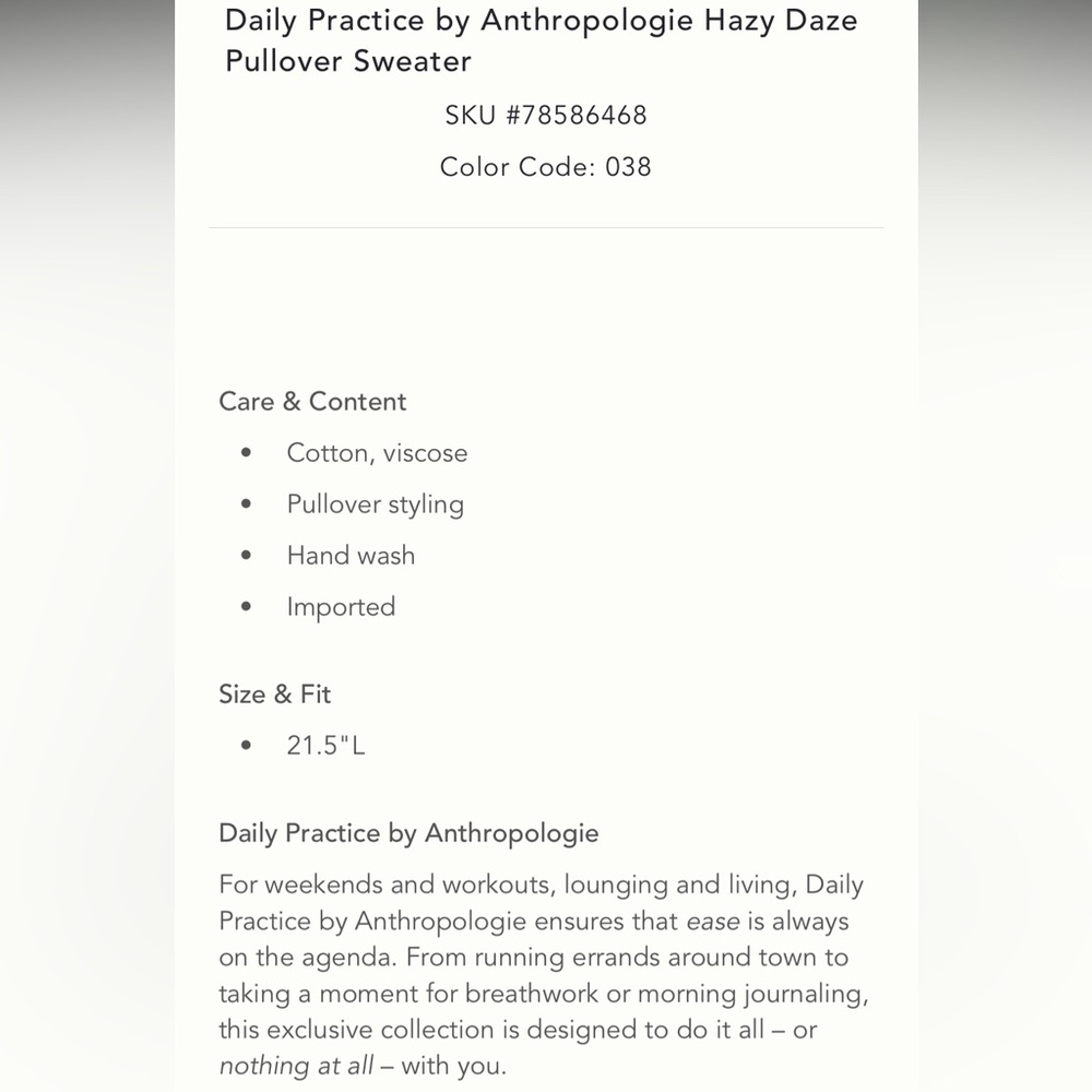 Daily Practice by Anthropologie Hazy Daze
Pullover Sweater in Green Motif NEW - Picture 4 of 4